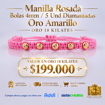 MANILLA ROSADA BALIN 4MM / 5 UND DIAMANTADAS